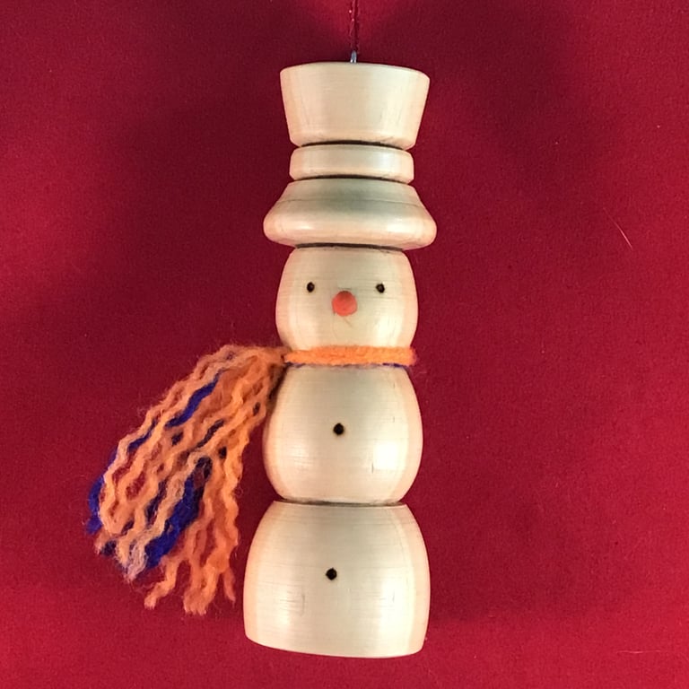 Wood turned hanging snowman