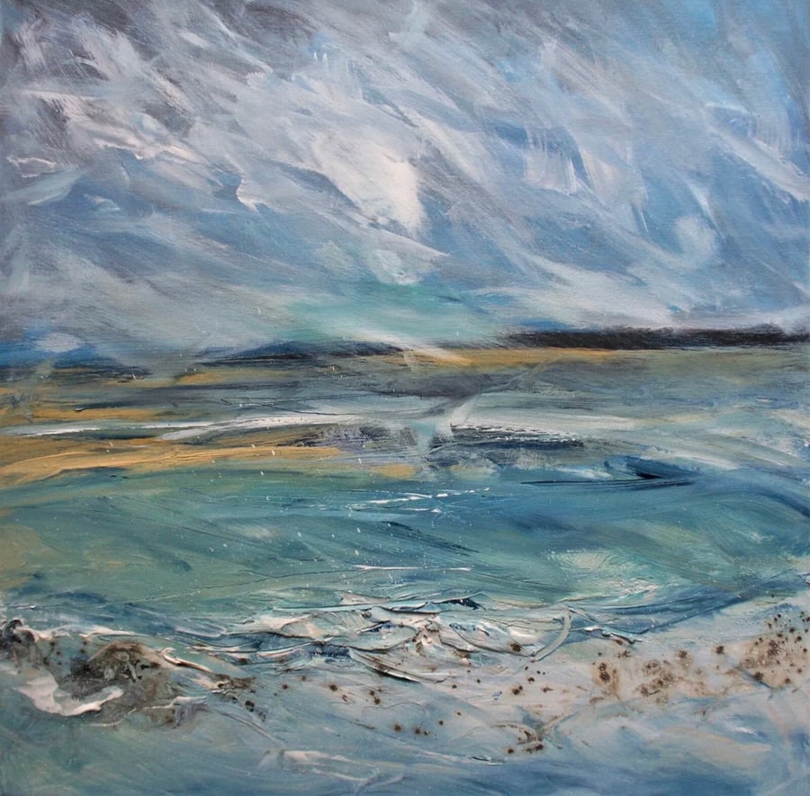 Storm Approaching Landscape Seascape Art Original Acrylic Painting On Canvas.