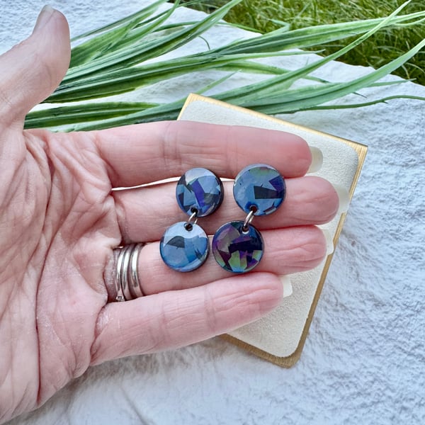 Black Holographic Circle Drop Acrylic Earrings - Bespoke Leticia