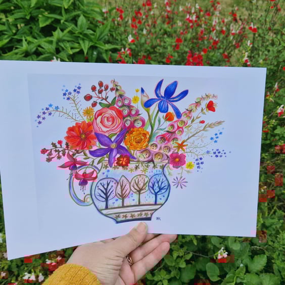 Flowers in the tree jug,  print from original artwork. A3, A4 available. 
