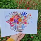 Flowers in the tree jug,  print from original artwork. A3, A4 available. 