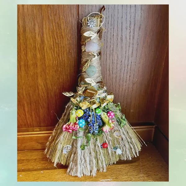 Altar Besom Broom Crystal Gemstone Wiccan Pagan Altar Decor Witch Witchy Gothic