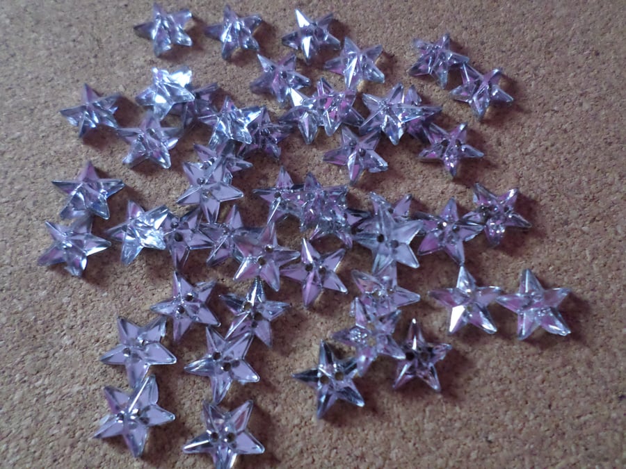30 x 2-Hole Acrylic Buttons - 13mm - Star - Clear 