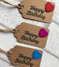 Handmade Happy Birthday Gift Tags, Kraft Card with Wooden Heart, Set of 10