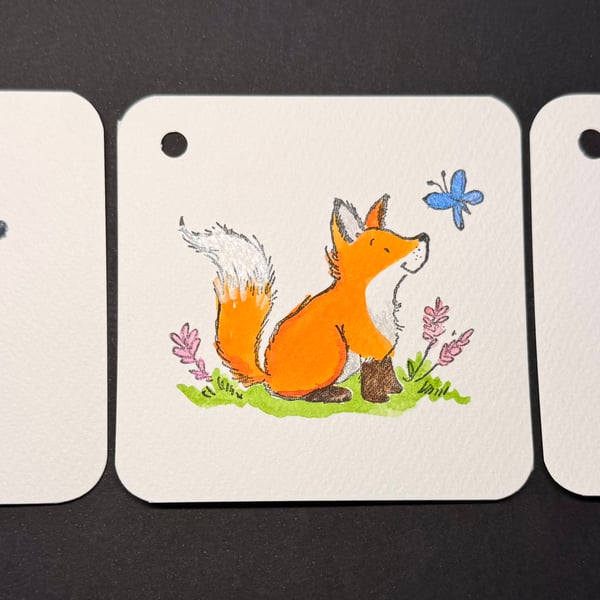 Hand watercoloured gift tags from Penny Black stamps - foxes