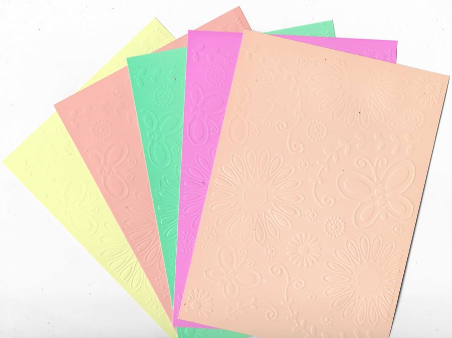 Embossed Paper. 5"x7". Flowers & Butterflies (6). Choice of Colour