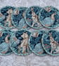 Set of 8 Peacock, Hare & Fox Quilted Fabric Coasters.  William Morris:  Set 2