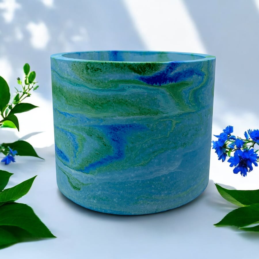 Large Round Seascape Plant Pot  - Blue and Green Seascape Pot Cover LPP38