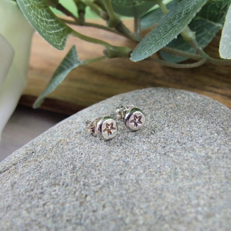 Sterling Silver Star Earrings, Recycled Silver Star Studs