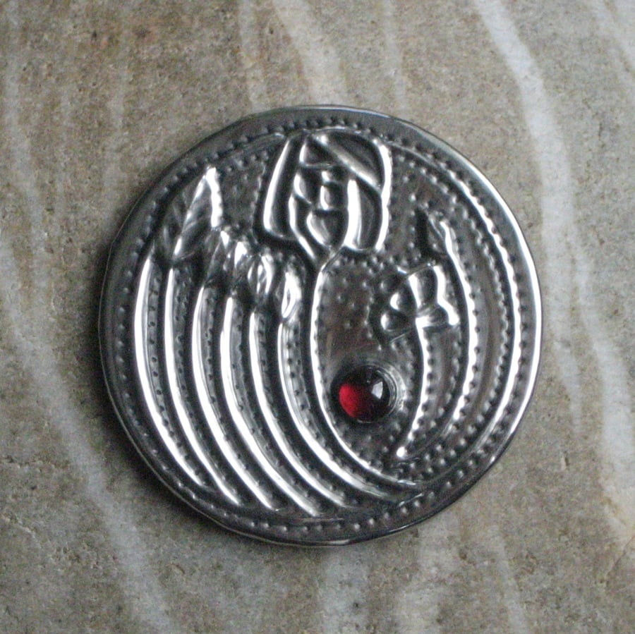 Mackintosh Garnet Brooch in Silver Pewter