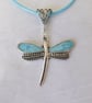 Silver and Turquoise Blue Enamelled Dragonfly Necklace - Image 3
