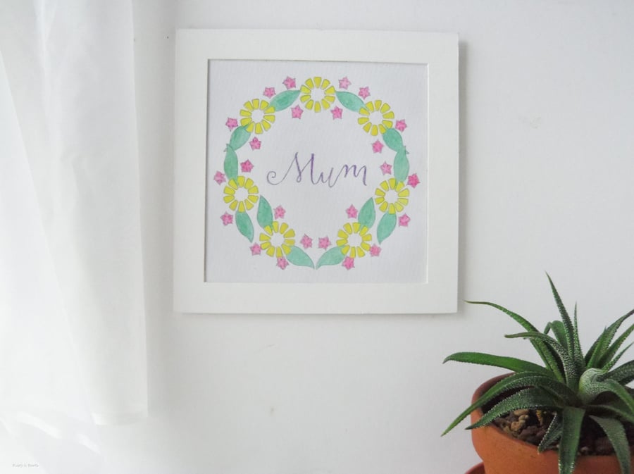 Mum Spring Flower Wall Art, Mum Spring Flower Painting, Mum Flower Wreath Art