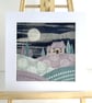 Textile Art, Embroidered Art, Mounted Wall Art - Moonlit Cottage - Image 4