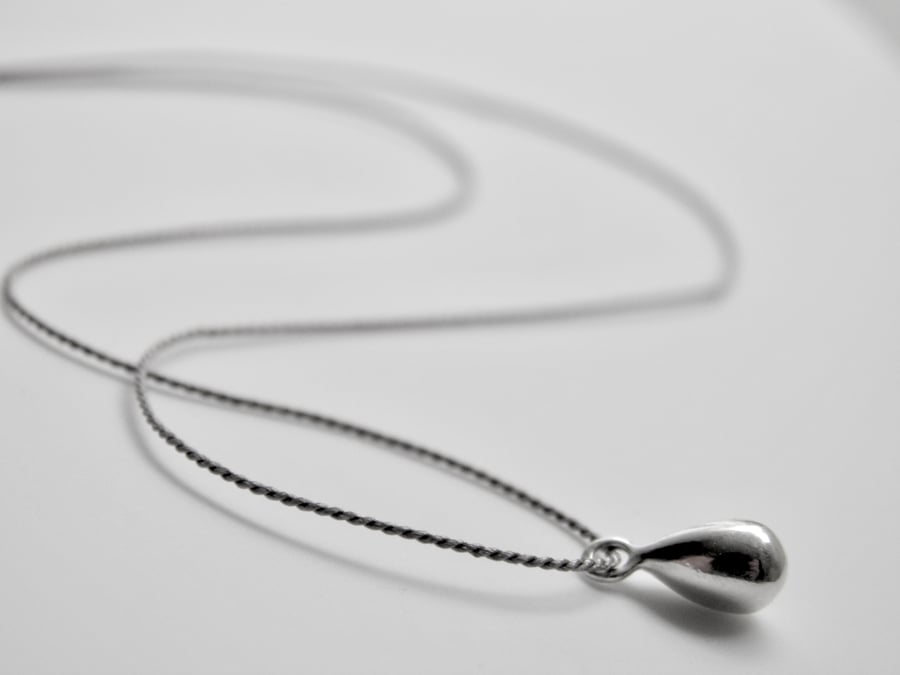 Sterling Silver Necklace Minimalist Necklace on Silk Teardrop