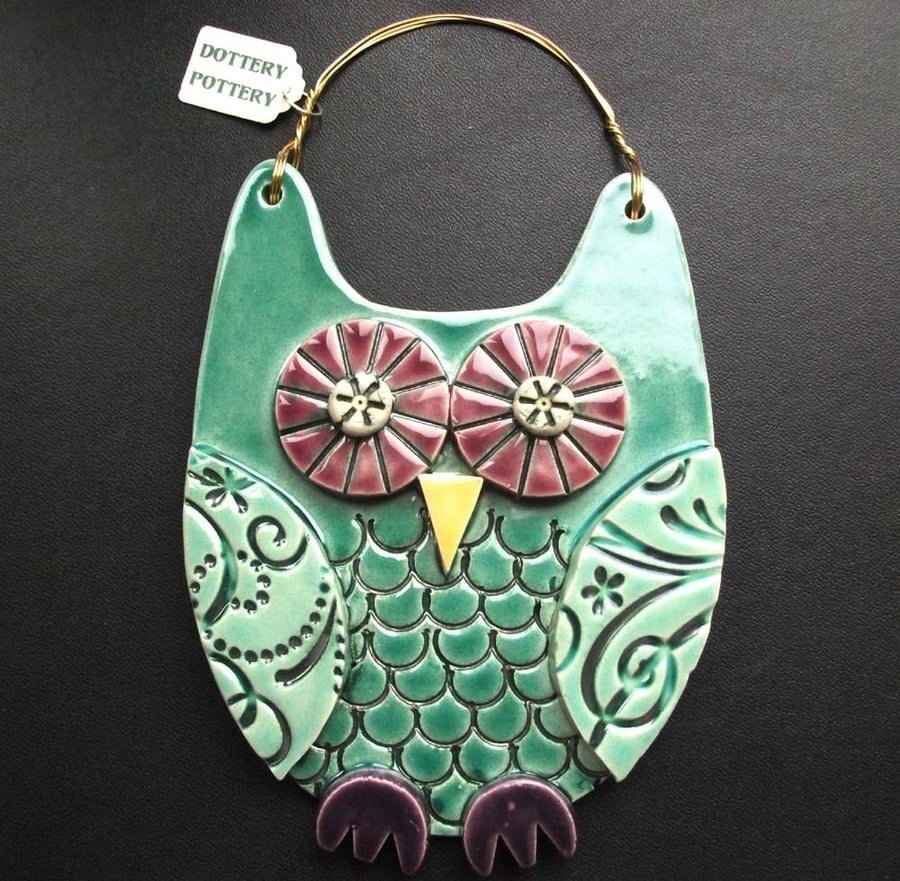 Blue Owl ceramic hanging decoration 