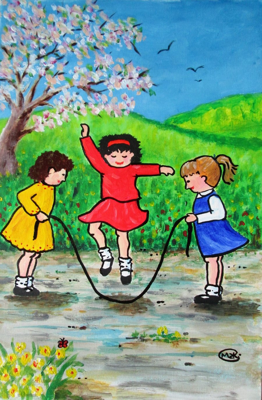 Girls Playing. Original Painting