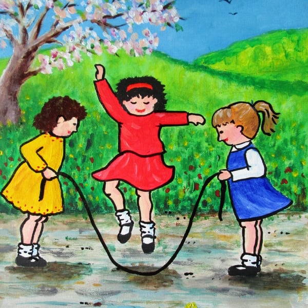 Girls Playing. Original Painting