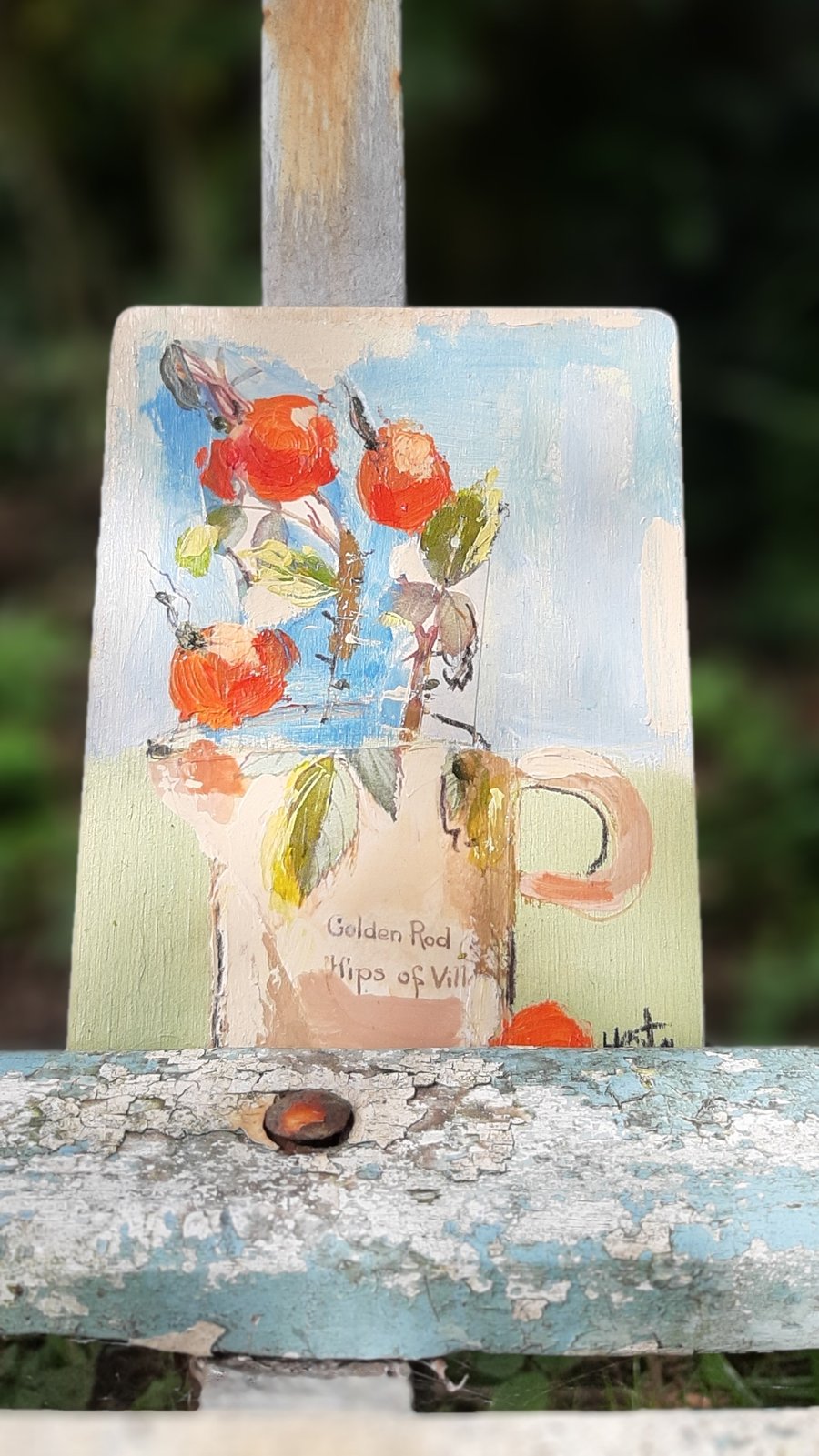 Small autumnal mixed media painting 