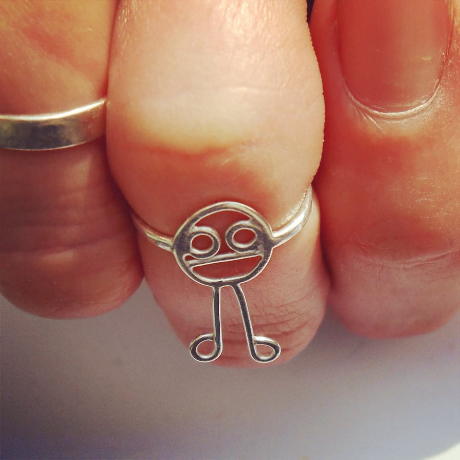 A sterling silver ring designed from a childs drawing. Jewellery from kids art