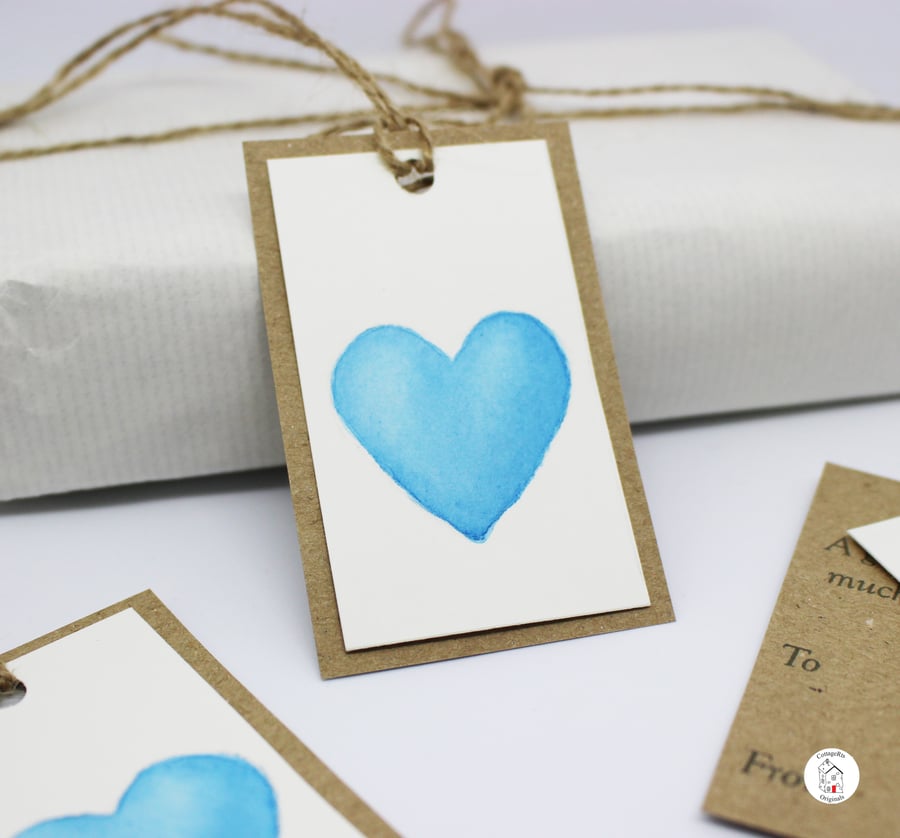 Hand Painted Gift Tags - Watercolour Heart - Individually Hand Painted