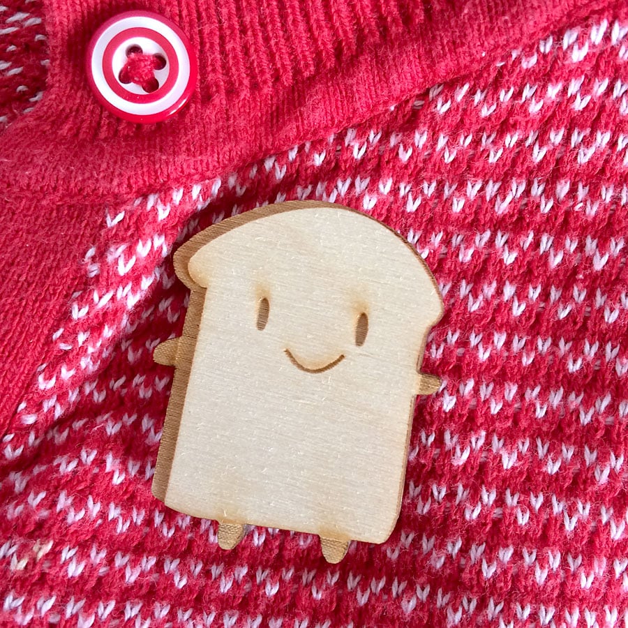 Wooden Brooch - Kawaii Bread Slice