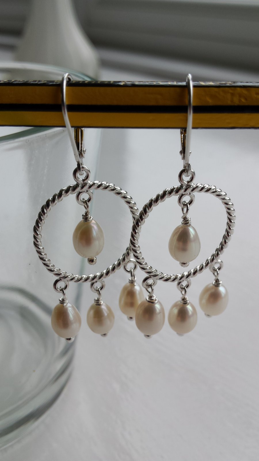 Ivory Cultured Pearl and Sterling Silver Chandlier Earrings