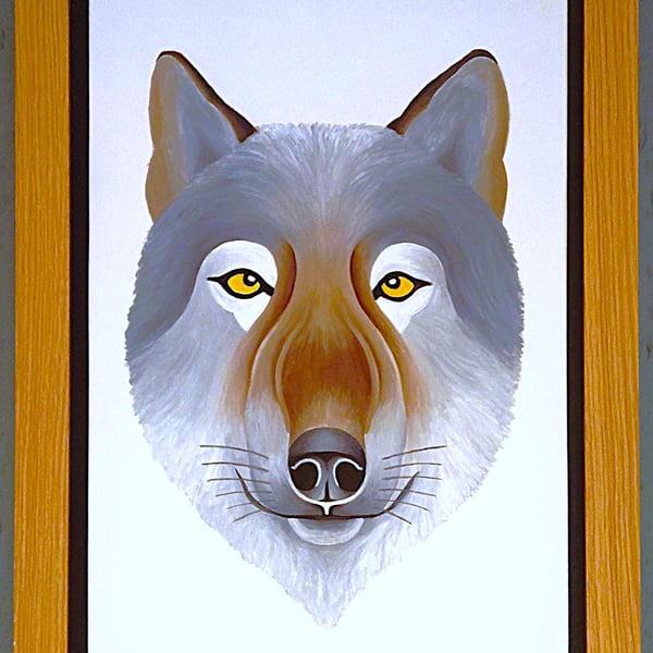 Handmade Unique Framed A3 Print Wolf Portrait Black Border Wallart Gift Present