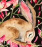 Original Serene Hare Rabbit Resting in Spring Flowers Watercolour Wall Art - Image 3