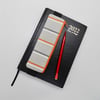 Mini pencil case grey and orange elasticated attach to a diary journal notebook 