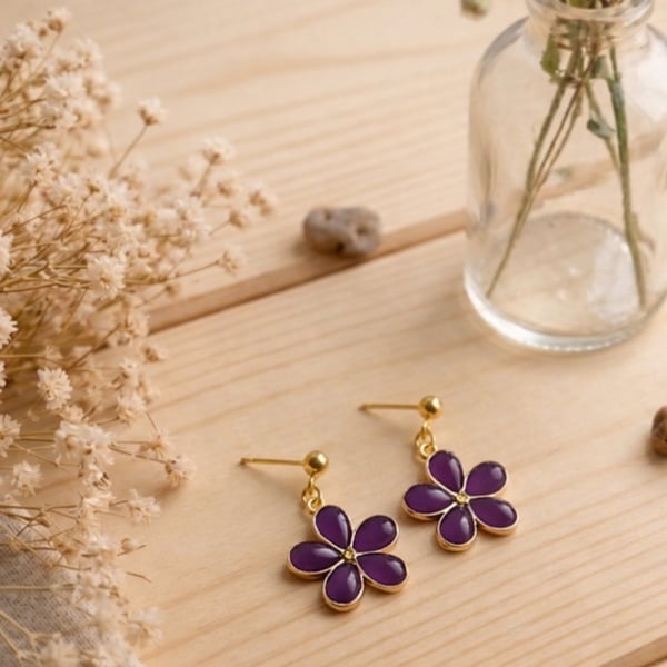 Handmade Purple Floral Drop Earrings