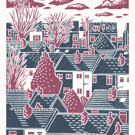 Sheffield City View No.9 A3 poster print (pink & blue)