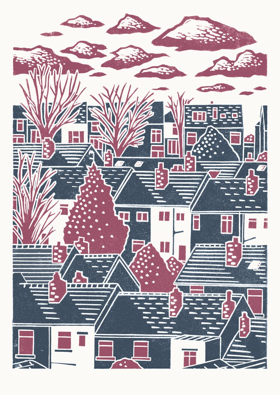 Sheffield City View No.9 A3 poster print (pink & blue)