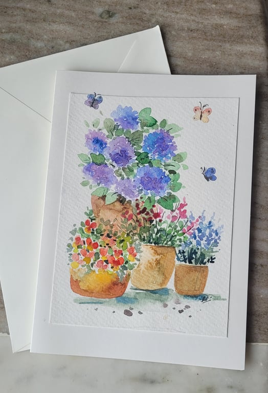 Original watercolor greeting card, summer fowers, special occasion, Unique