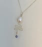 Freshwater pearl and tanzanite pendant with sterling silver wire zigzag - Image 5