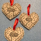 Cosy Country Christmas Holly Berry Hanging Heart Love Peace Joy Shabby Chic