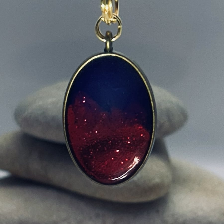 Resin Oval Pendant Pink & Purple Glow, Celestial Jewellery Gift Nebula Whisper