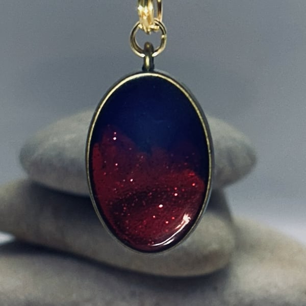 Resin Oval Pendant Pink & Purple Glow, Celestial Jewellery Gift Nebula Whisper