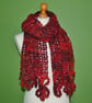 Scarf in Crochet Flower and Mesh Design. Chunky Scarf in Reds - Image 4