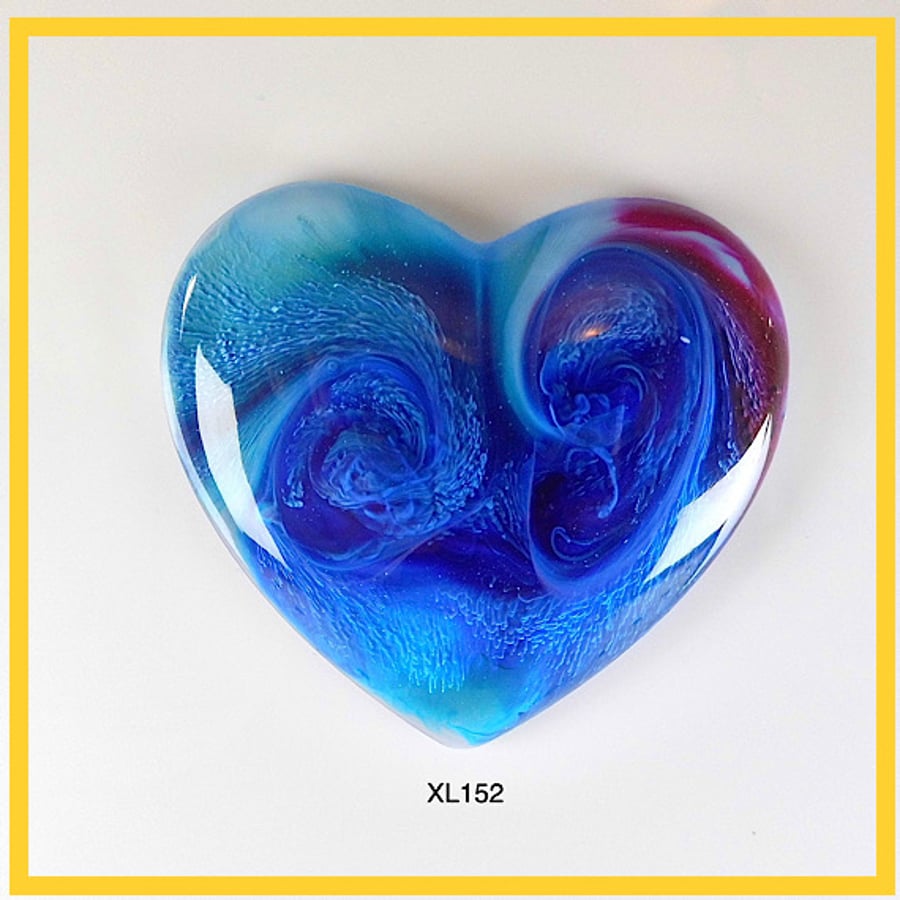 XLarge Blue Heart Cabochon, hand made, Unique, Resin Jewelry, XL152