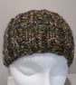 Hand Knitted pure wool chunky Headband M Dark Khaki tweed - Image 3