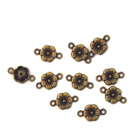10 x Antiqued Bronze Tone Flower Connector Charms