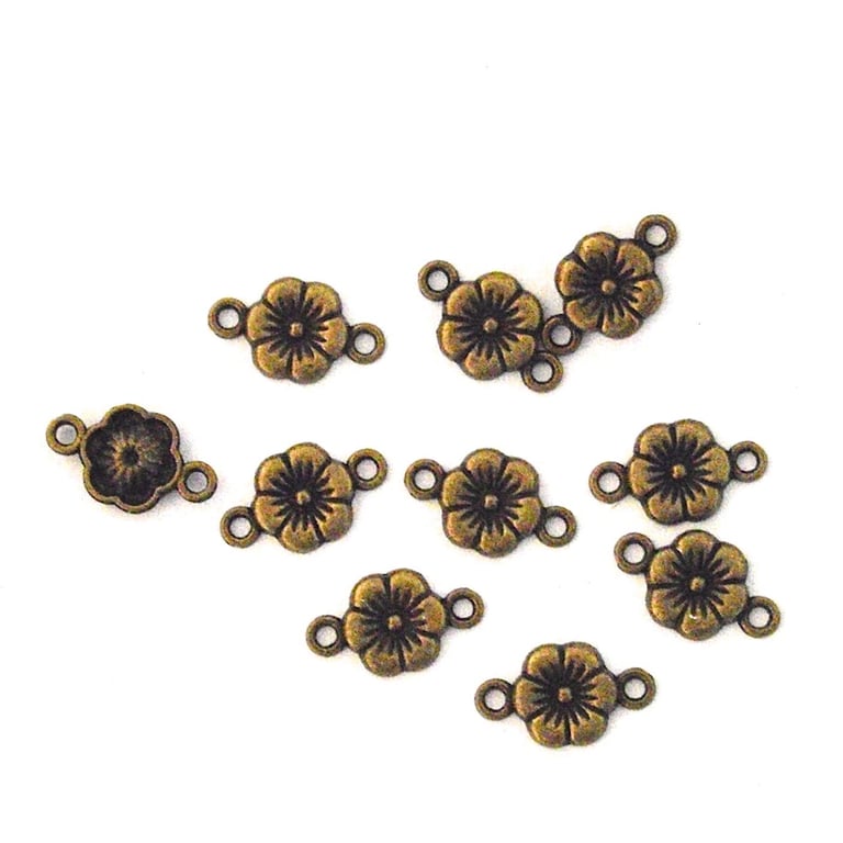 10 x Antiqued Bronze Tone Flower Connector Charms