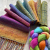Hand dyed, spun and woven scarf Rainbow
