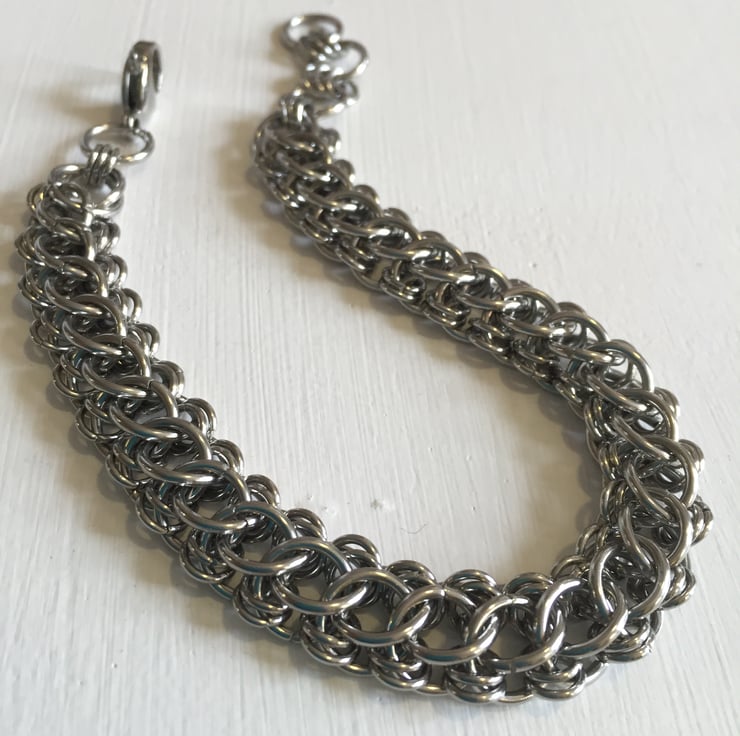 Mens Wide Stainless Steel Chainmaille Bracelet - Folksy