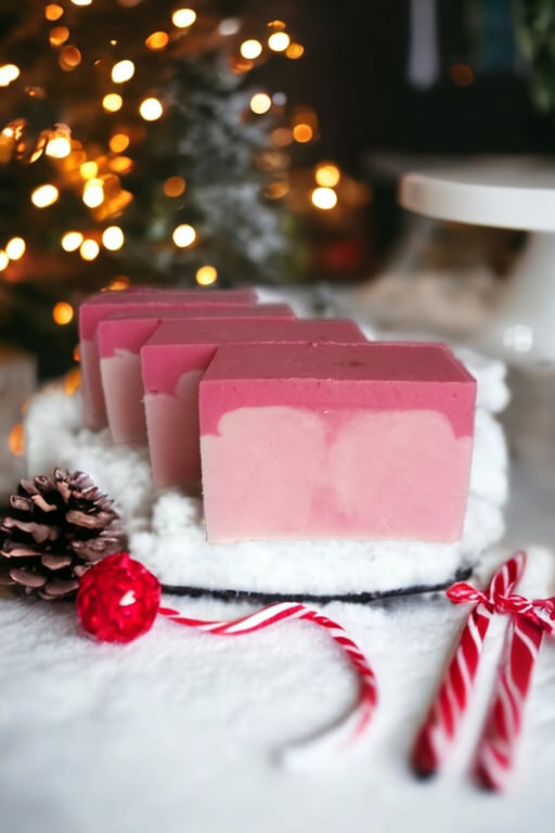 Candy Cane Goats Milk Soap, Festive Peppermint Fragranced Soap for Christmas