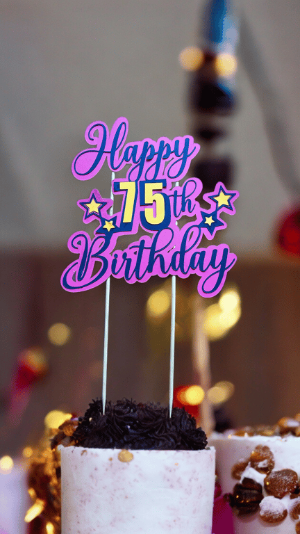 Handmade cake topper with 75 birthday