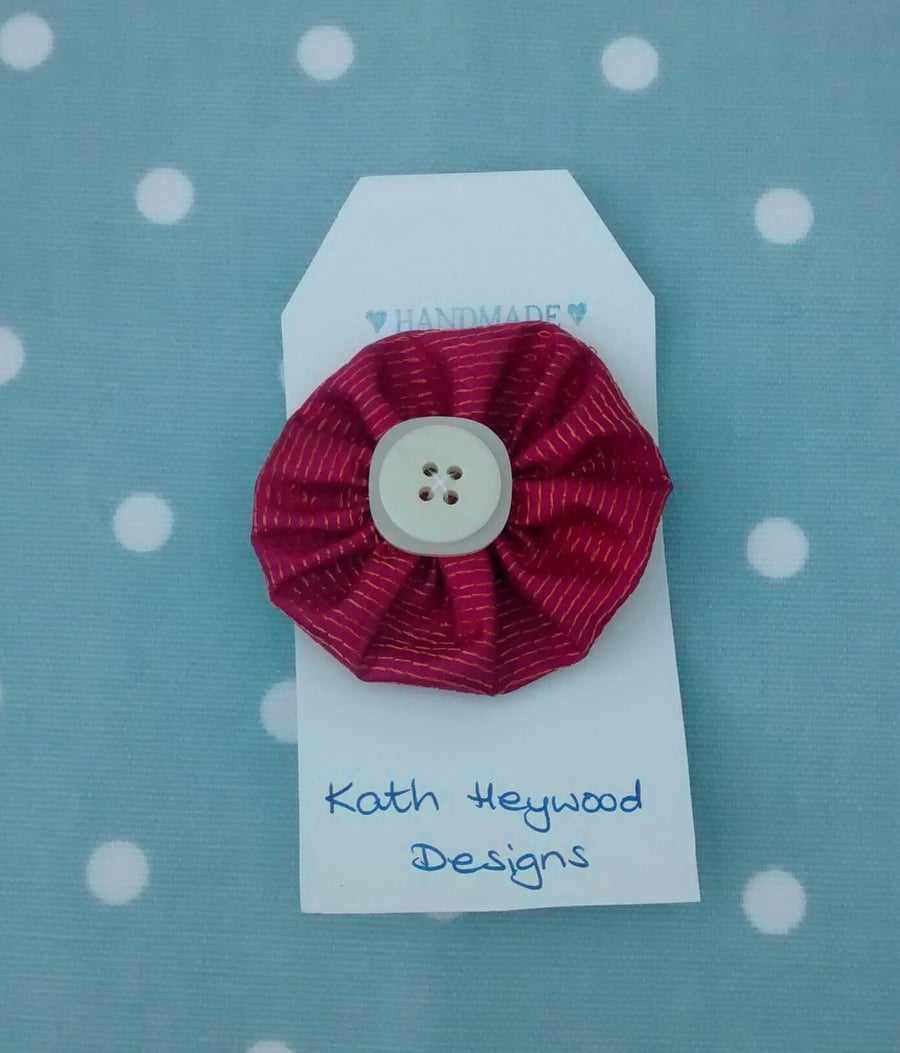 Button Brooch, Handmade Russet Textile Brooch, Free Postage 
