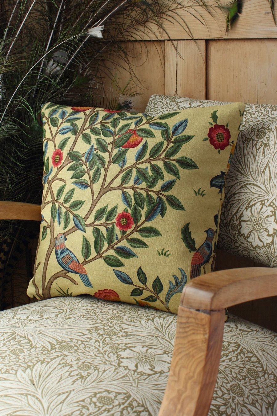 William Morris Velvet Cushion Cover Kelmscott Tree Forest Gold