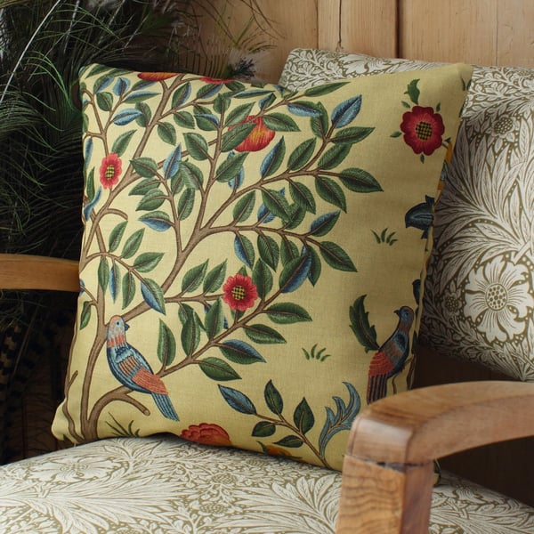 William Morris Velvet Cushion Cover Kelmscott Tree Forest Gold
