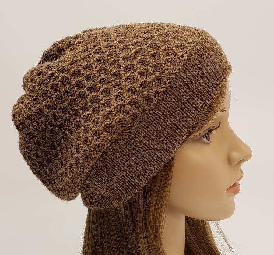 Handmade alpaca beanie, slouchy hat, fall tam, baggy  winter hat